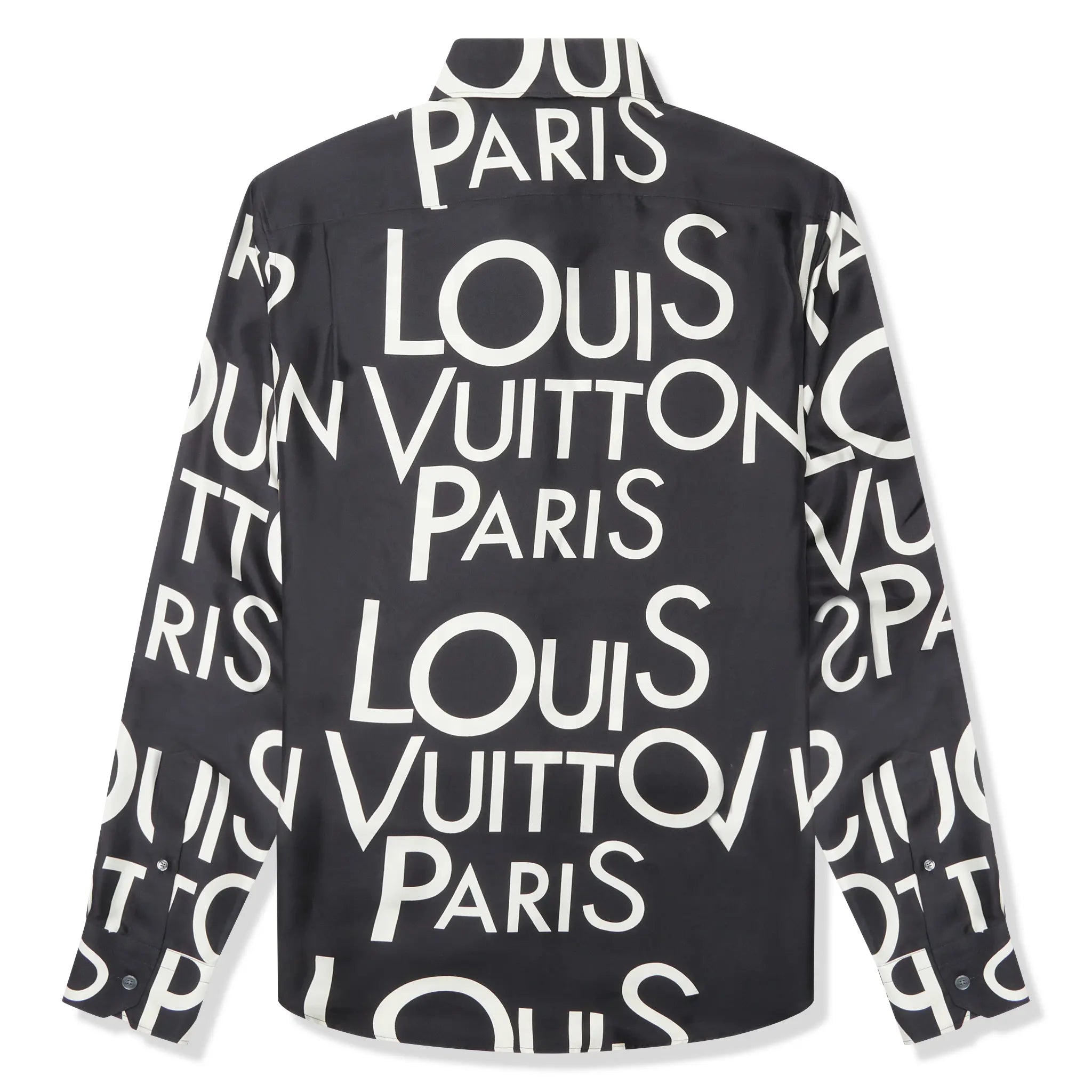 Back view of Louis Vuitton Typography Silk Navy White Shirt
